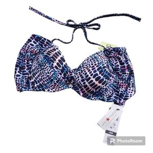 Sundazed Bikini Top Swimsuit Criss Cross Halter Multi Way 36B Print NEW